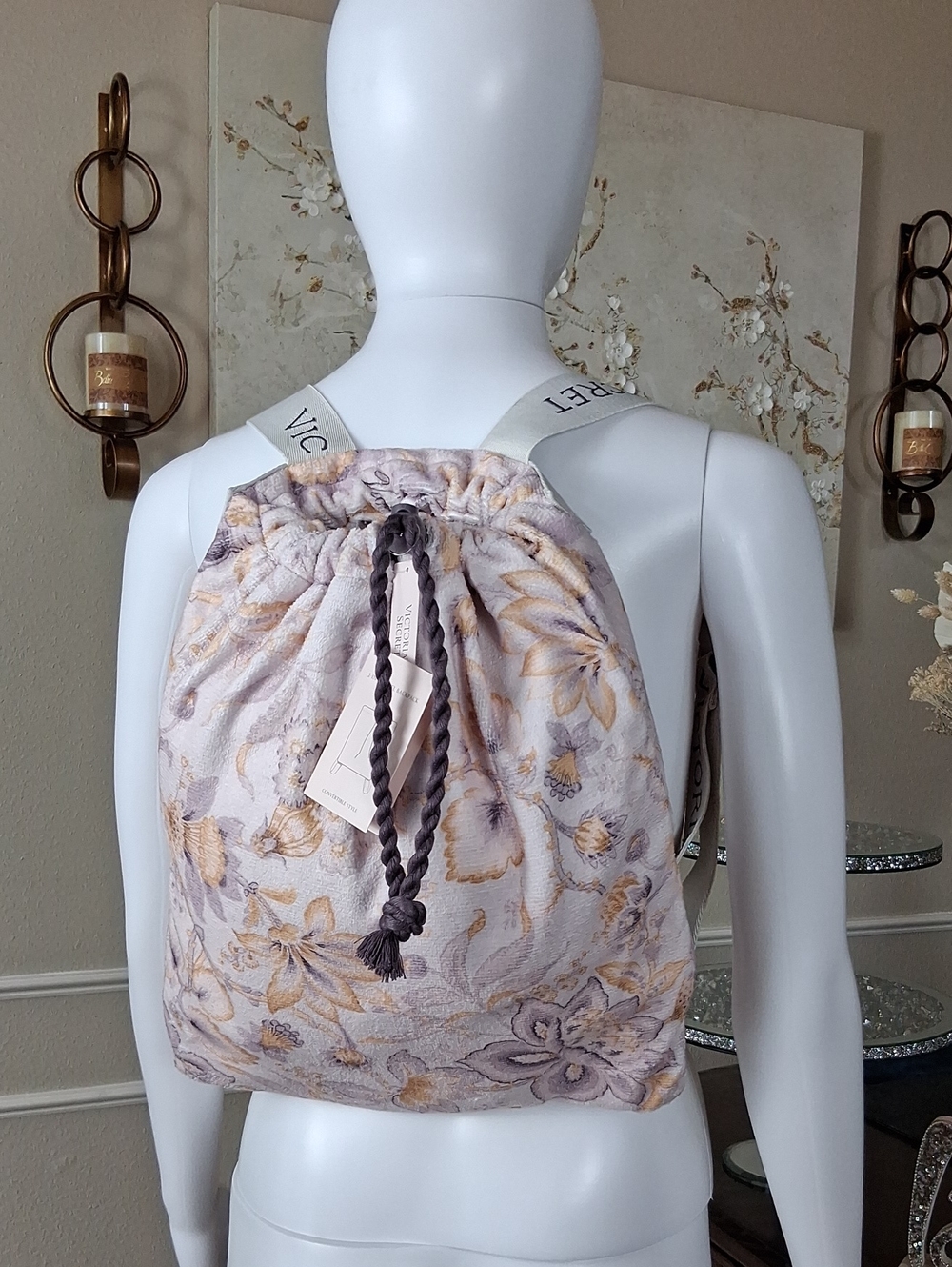 New Victoria's Secret Convertible Floral Drawstring Backpack Beach Towel- Bags - Picture 7 of 15